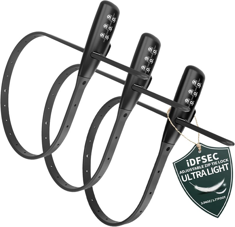 iDFSEC Zip Tie Lock, Adjustable Cable Tie with Stainless Steel Core - Multi-Purpose Cable Lock for Securing Helmets, Bicycles, Skis, Scooters, Café, Gate Door (3/Pack, Black) - Image 1